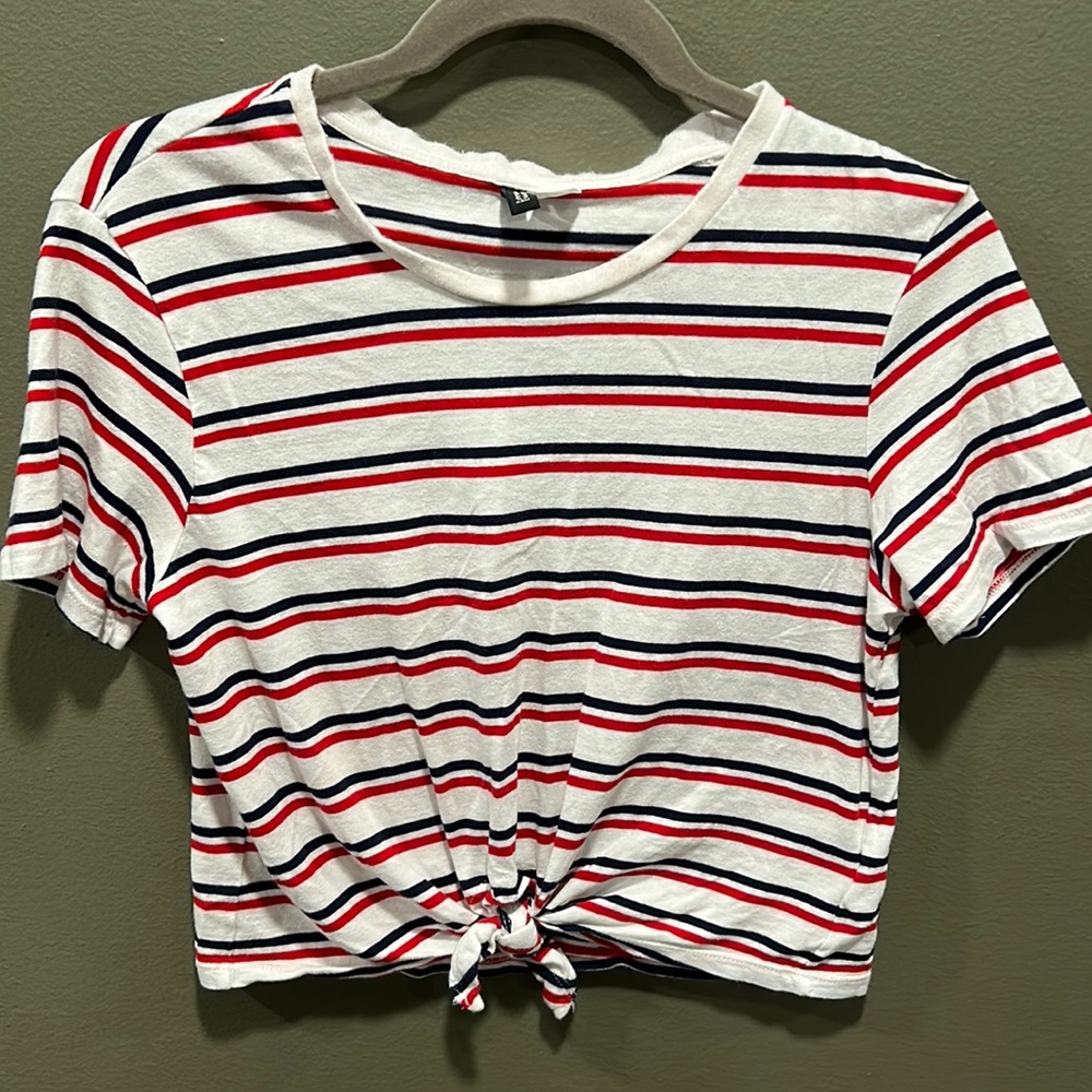 H&M red white & blue stripe cropped tee patriotic